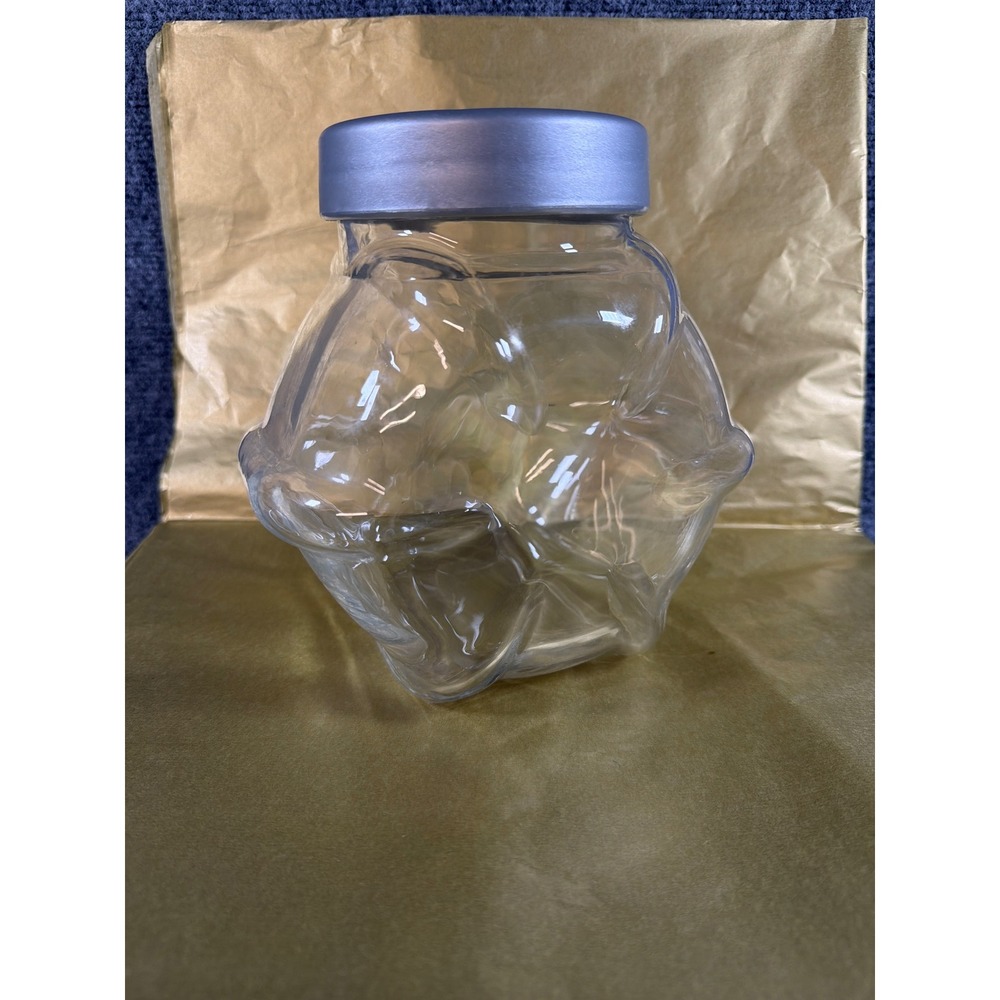 Vintage 1998 IKEA FORVAR Clear Glass Storage Jar Silver Lid France Nautical 5.5" - Picture 2 of 7